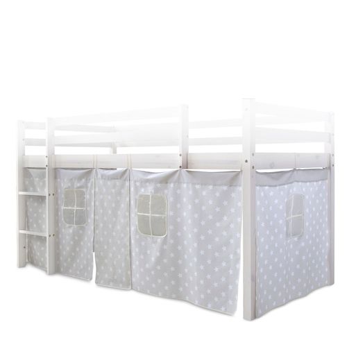 Toile Rideau Pour Lit Mezzanine Ou Surélevé En Coton Gris Avec Étoiles Ape06056