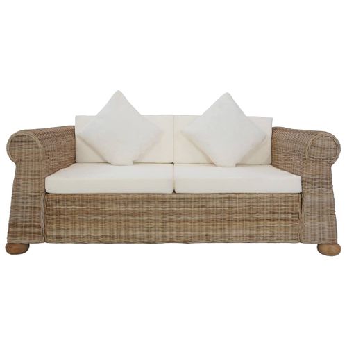 Canapé 2 Places De Salon Salle De Séjour Maison Intérieur Avec Coussins Rotin Naturel