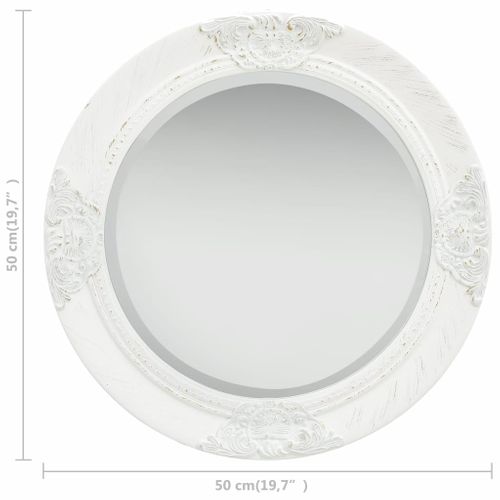 Miroir Mural Rond Style Baroque 50 Cm Blanc Dec022886