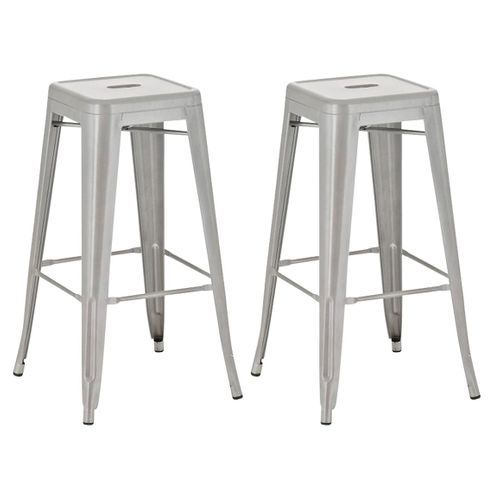 Lot De 2 Tabourets De Bar Style Industriel En Métal Avec Repose-pieds Gris Tdb10118
