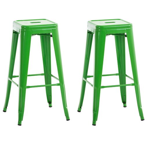 Lot De 2 Tabourets De Bar Style Industriel En Métal Avec Repose-pieds Vert Tdb10116