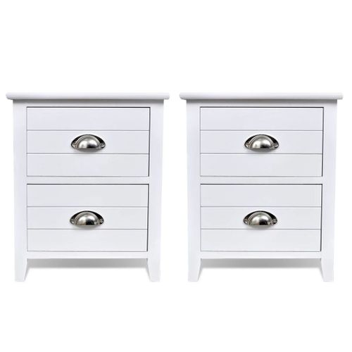 Lot De 2 Tables De Nuit Chevet Commode Armoire Meuble Chambre Avec 2 Tiroirs Blanc 14