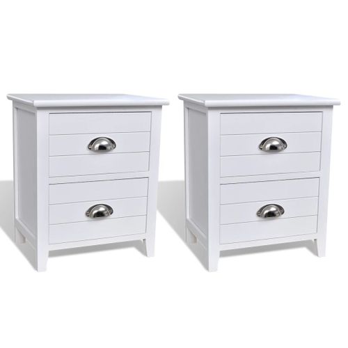 Lot De 2 Tables De Nuit Chevet Commode Armoire Meuble Chambre Avec 2 Tiroirs Blanc 14