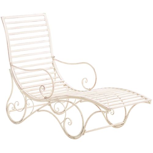 Chaise Longue Pour Jardin Transat En Métal Crème Vieilli Mdj10214