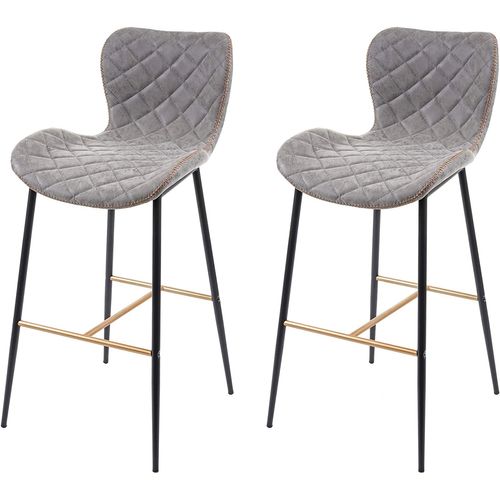 2x Tabourets De Bar En Synthétique Gris Aspect Daim Repose-pieds Tdb04059