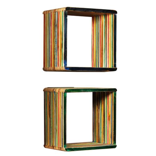 Étagère Armoire Meuble Design Jeu D'étagère Murale 3 Pièces Teck Massif Recyclé Multicol