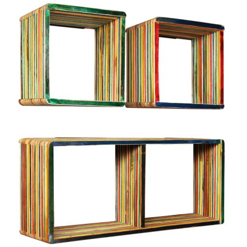 Étagère Armoire Meuble Design Jeu D'étagère Murale 3 Pièces Teck Massif Recyclé Multicol