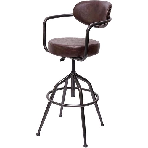 1x Tabouret De Bar Pivotant Style Industriel Réglable En Hauteur Marron Vintage Avec Dossier Tdb04