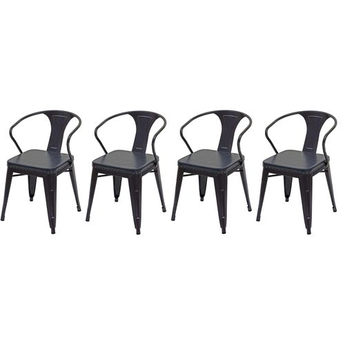 4x Chaises De Salle à Manger Cuisine En Synthétique Et Métal Style Industrielle Gris Noir Cds04552