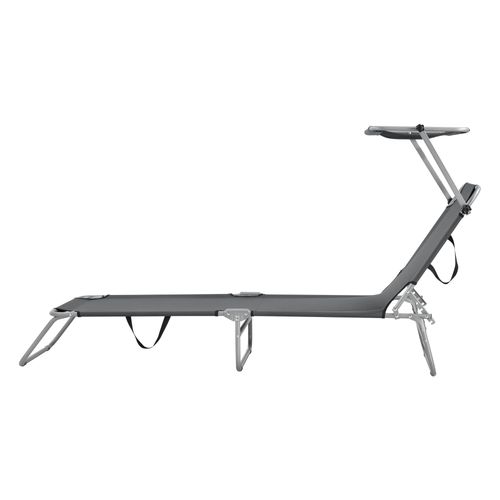 Transat Bain De Soleil Avec Pare-soleil Inclinable Acier Polyester Argenté Mat Gris F