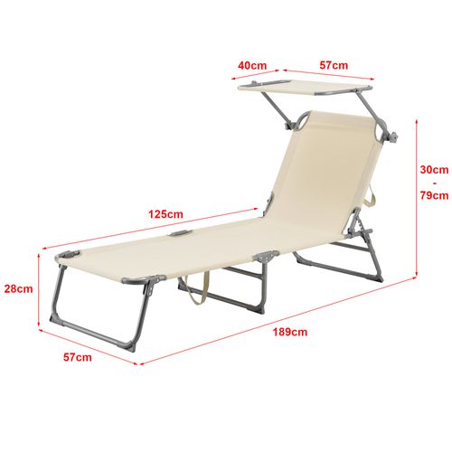 Transat Bain De Soleil Avec Pare-soleil Acier Polyester Argenté Mat Beige 03_0006410