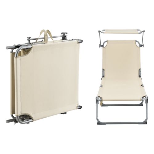 Transat Bain De Soleil Avec Pare-soleil Acier Polyester Argenté Mat Beige 03_0006410