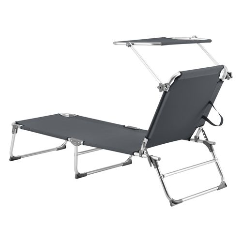 Transat Bain De Soleil Avec Pare-soleil Aluminium Polyester Argenté Mat Gris Foncé 03