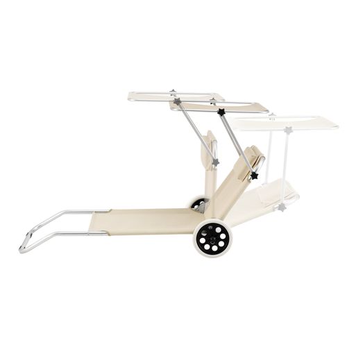 Transat Bain De Soleil à Roulettes Aluminium Polyester Argenté Mat Beige 03_0006420