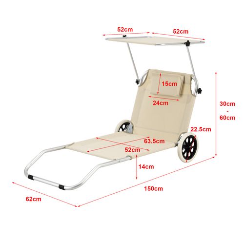 Transat Bain De Soleil à Roulettes Aluminium Polyester Argenté Mat Beige 03_0006420