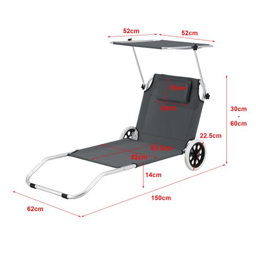 Transat Bain De Soleil à Roulettes Lazkano Aluminium Polyester Argenté Mat Gris Foncé