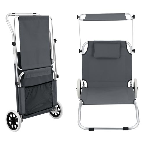 Transat Bain De Soleil à Roulettes Lazkano Aluminium Polyester Argenté Mat Gris Foncé