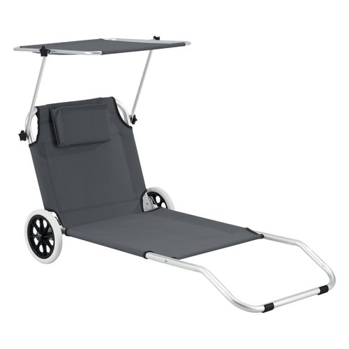 Transat Bain De Soleil à Roulettes Lazkano Aluminium Polyester Argenté Mat Gris Foncé