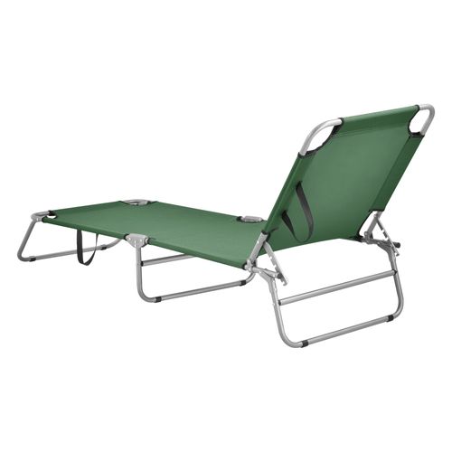 Transat Bain De Soleil Inclinable Acier Polyester Argenté Mat Vert Foncé 03_0006422