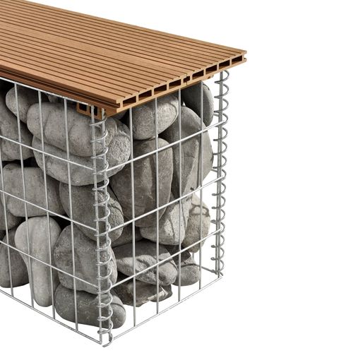 Banc De Jardin Gabion 100 X 30 X 5 Cm Marron Clair Teck 03_0006436
