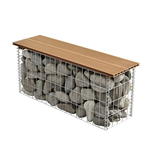 Banc De Jardin Gabion 100 X 30 X 5 Cm Marron Clair Teck 03_0006436