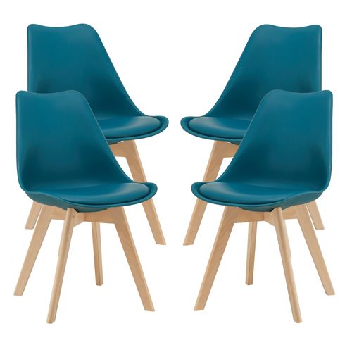Lot De 4 Chaises De Salle à Manger Simili Hêtre Turquoise 03_0006767