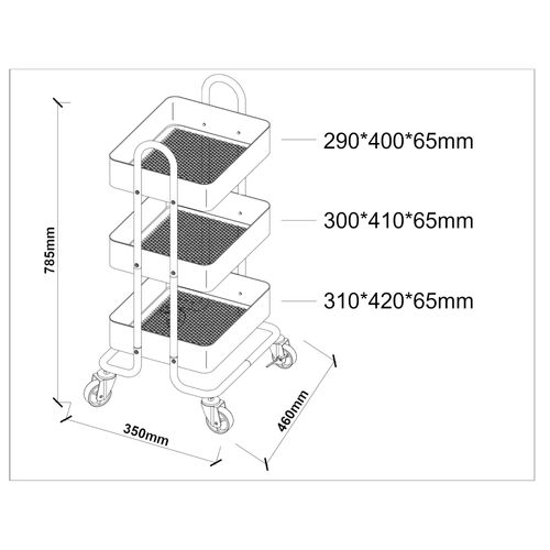 Chariot De Service à Roues 3 Paniers Acier 78,5 X 46 X 35 Cm Blanc 03_0006799