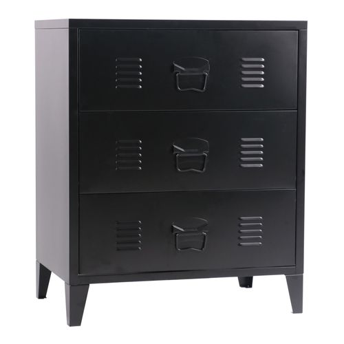 Commode Stylée Meuble De Rangement Pratique Métallique Acier 72 X 60 X 40 Cm Noir 03_