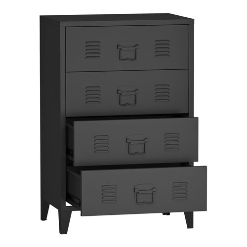 Commode Stylée Meuble De Rangement Pratique Métallique Avec 4 Tiroirs Acier 92 X 80 X