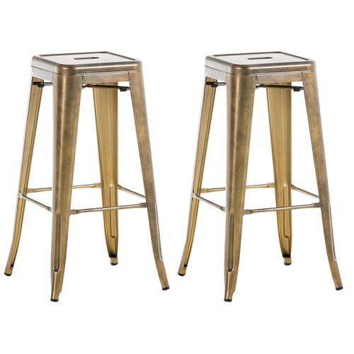 Lot De 2 Tabourets De Bar Style Industriel En Métal Avec Repose-pieds Or Vieilli Vintage Tdb10598