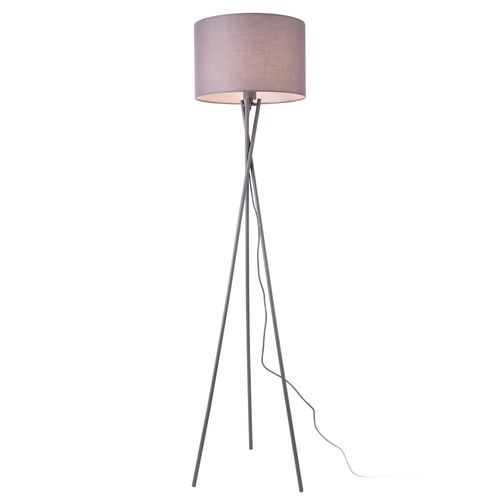 Lampadaire Lampe Lumière Luminaire Trépied E27 Métal Tissu Hauteur 154 Cm Gris 03_000