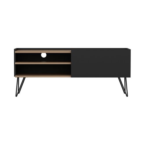 Meuble TV à Porte 50 X 124 X 37 Cm Noir / Effet Bois 03_0007751