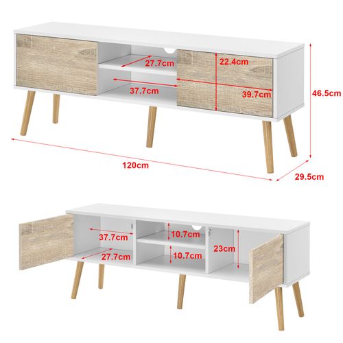 Meuble TV 120 X 30 X 47 Cm Blanc Effet Chêne 03_0007754