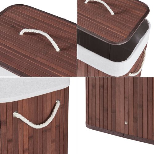 Panier à Linge 72 Litres En Bambou 60 X 40 X 30 Cm Marron Gris Clair 03_0008006