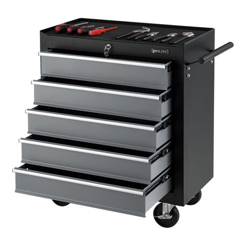 Chariot Servante D'atelier Pour Outils à 5 Tiroirs 69 X 33 X 77,5 Cm Noir Argenté 03_