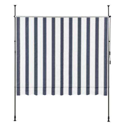 Store Banne Téléscopique Acier Polyester 250 X 120 X 200-300 Cm Bleu Foncé Blanc 03_0