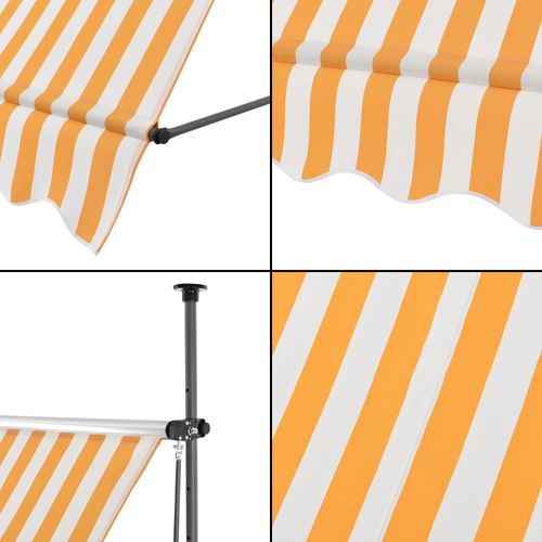 Store Banne Téléscopique Acier Polyester 350 X 120 X 200-300 Cm Jaune Blanc 03_000834