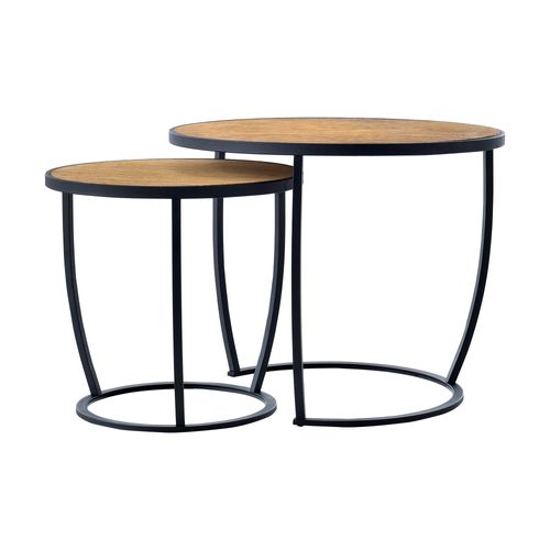 Set De 2 Tables Basses Gigognes Rondes Noir Effet Bois 03_0008366