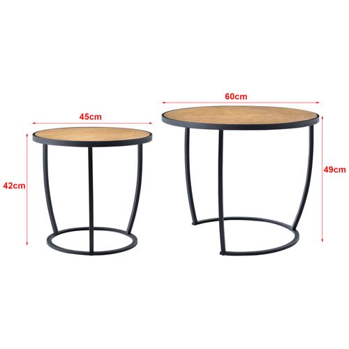 Set De 2 Tables Basses Gigognes Rondes Noir Effet Bois 03_0008366