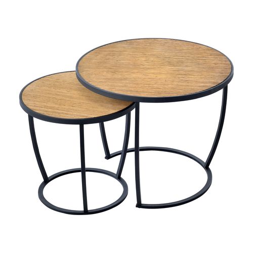 Set De 2 Tables Basses Gigognes Rondes Noir Effet Bois 03_0008366