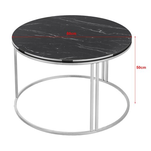 Table Basse Ronde 50 X 80 Cm Marbre Noir Argent 03_0008425