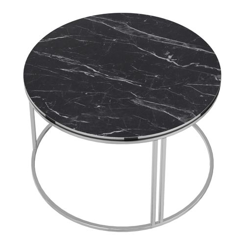 Table Basse Ronde 50 X 80 Cm Marbre Noir Argent 03_0008425