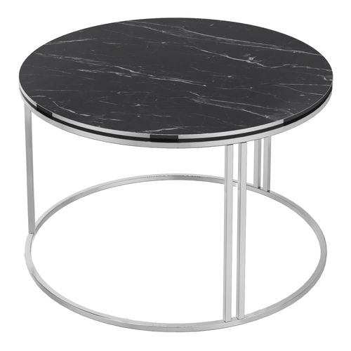 Table Basse Ronde 50 X 80 Cm Marbre Noir Argent 03_0008425