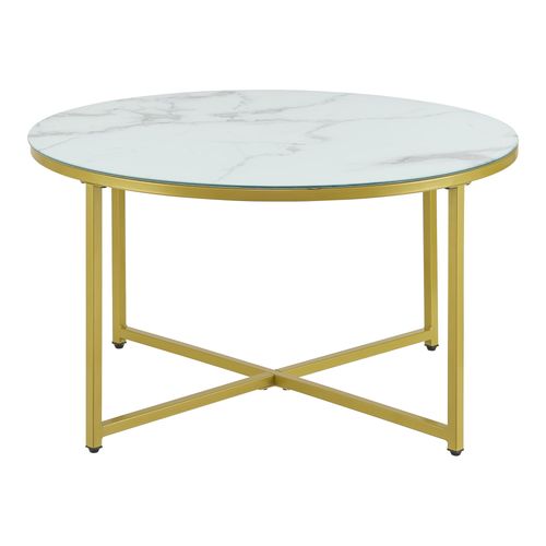 Table Basse Ronde Pour Salon 45 X 80 Cm Marbre Blanc / Doré 03_0008496