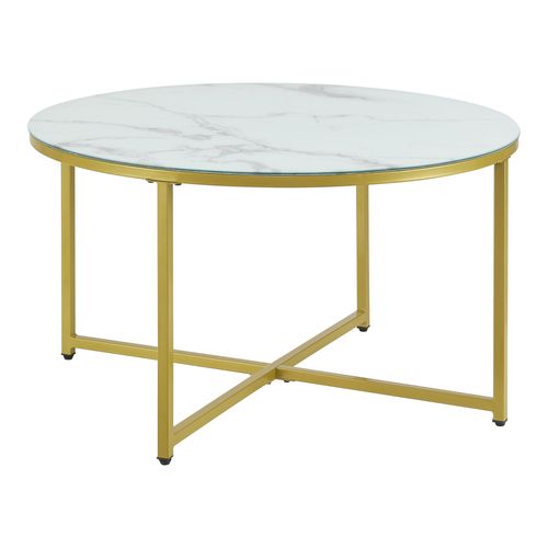 Table Basse Ronde Pour Salon 45 X 80 Cm Marbre Blanc / Doré 03_0008496