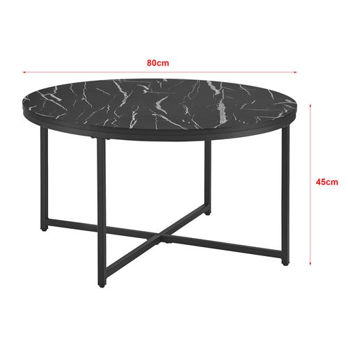 Table Basse Ronde Pour Salon 45 X 80 Cm Marbre Noir / Noir 03_0008497