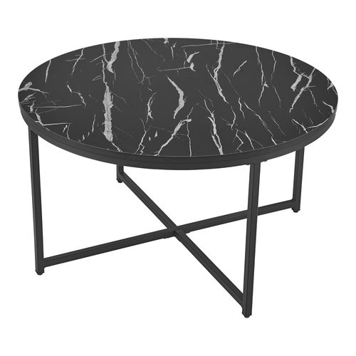 Table Basse Ronde Pour Salon 45 X 80 Cm Marbre Noir / Noir 03_0008497
