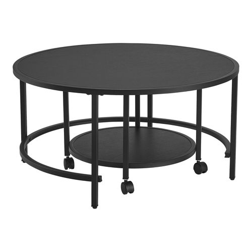 Lot De 2 Tables Basses Rondes Gigognes à Roulettes Et Espace De Rangement Noir 03_000