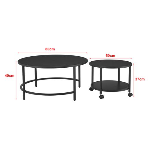 Lot De 2 Tables Basses Rondes Gigognes à Roulettes Et Espace De Rangement Noir 03_000