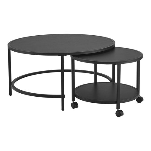 Lot De 2 Tables Basses Rondes Gigognes à Roulettes Et Espace De Rangement Noir 03_000